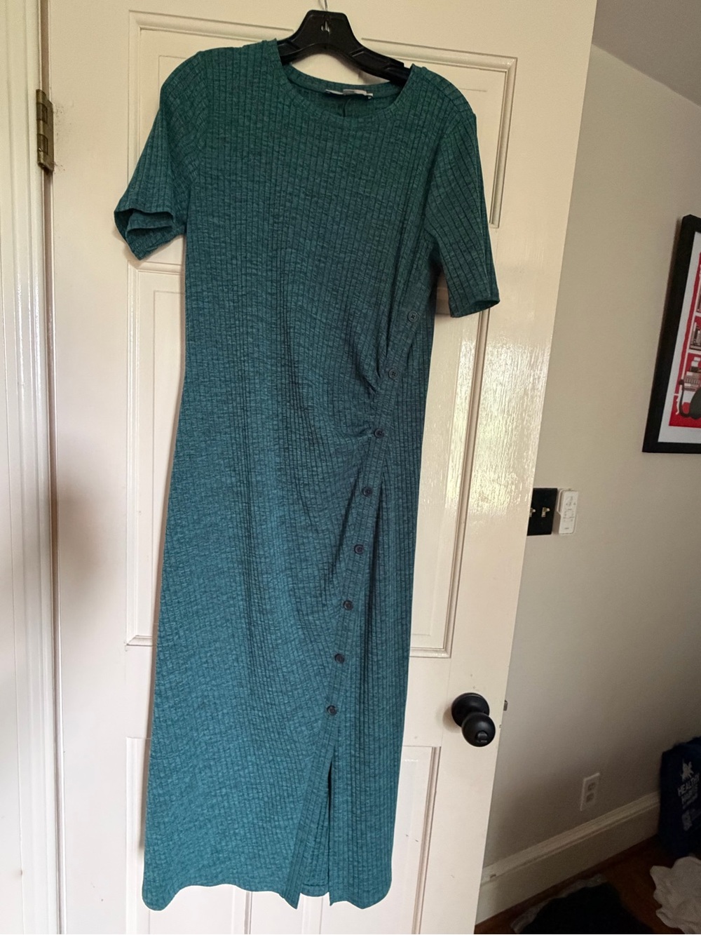 LOFT Teal Short-Sleeve Midi Dress with Side Buttons